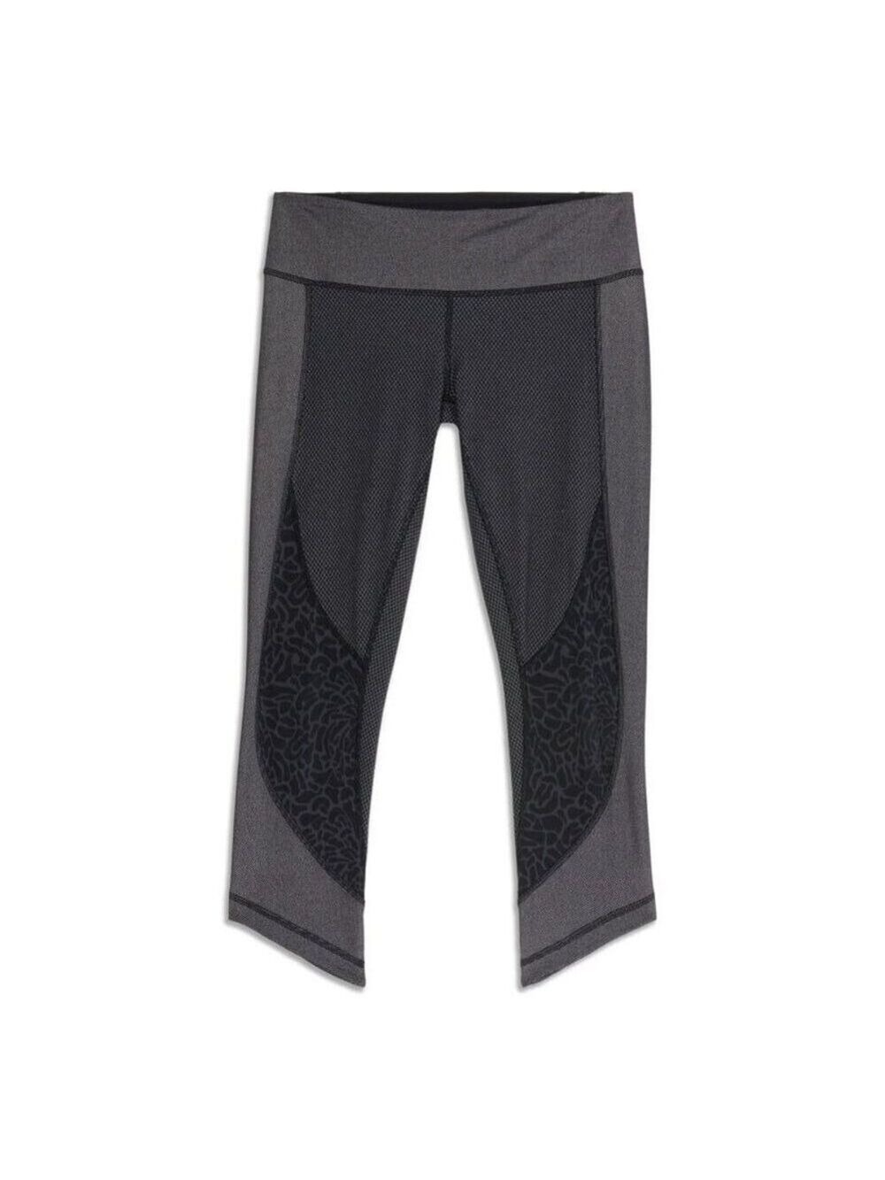Lululemon Wunder Under Crop Leggings Black Gray animal print 8